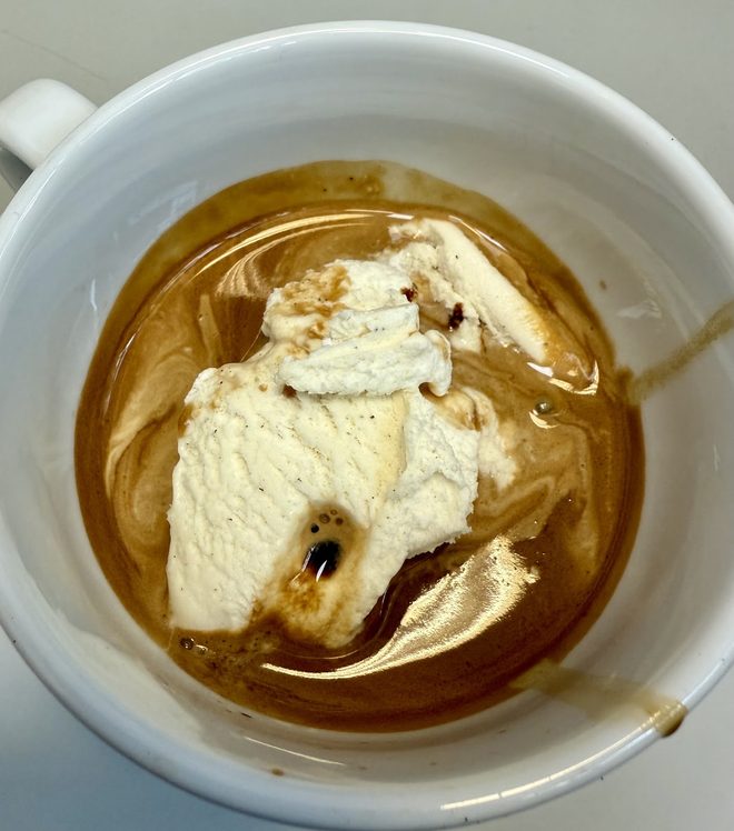 Overhead close-up of an affogato